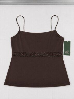NWT Wild Fable Brown Satin Lace Trim Cami Top Size M Y2K Slip Style